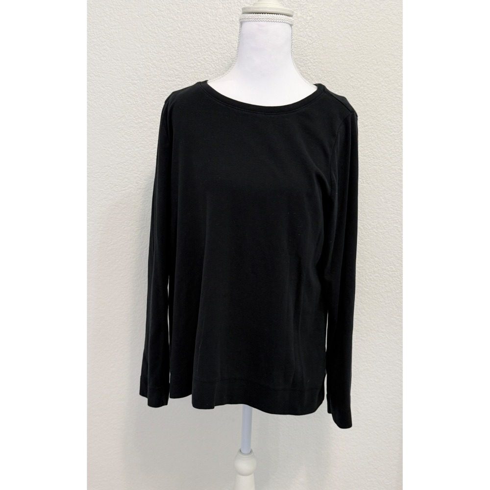 J. Jill Pima Crew Neck Tee Black 100% Pima Cotton Long Sleeve Top Medium